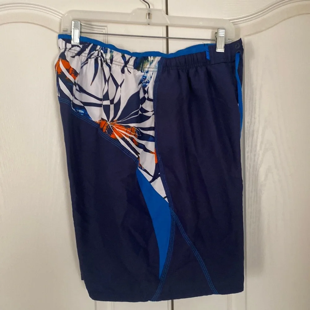 NIKE Swim Trunks Blue Tropic Floral Color Block Lined L Large EUC $64